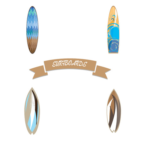 Set of surfboards on white background, Vector illustrationのイラスト素材