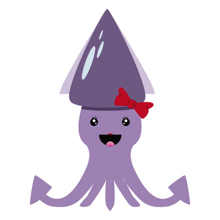 Isolated happy cute squid, Animal vector illustrationのイラスト素材