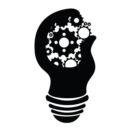 Isolated silhouette of an abstract lightbulb with pieces of gear, Vector illustrationのイラスト素材