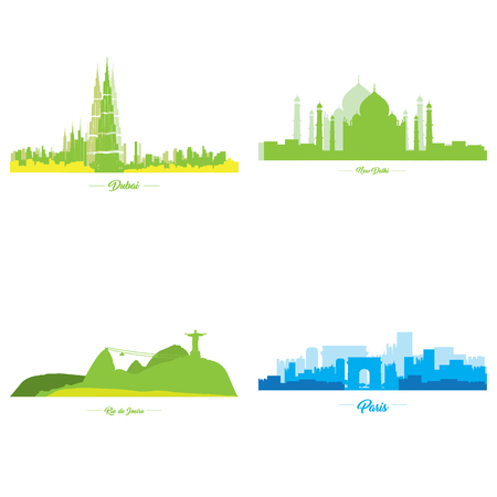 Set of skylines of different cities, Vector illustrationのイラスト素材