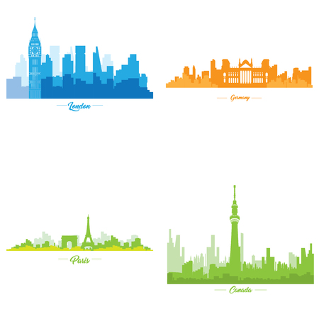 Set of skylines of different cities, Vector illustrationのイラスト素材