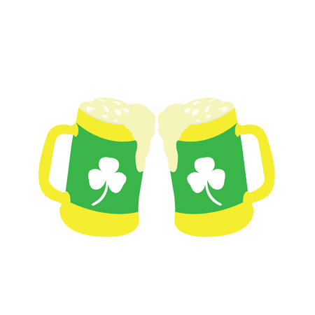 Pair of beer mugs on a white background, Vector illustrationのイラスト素材