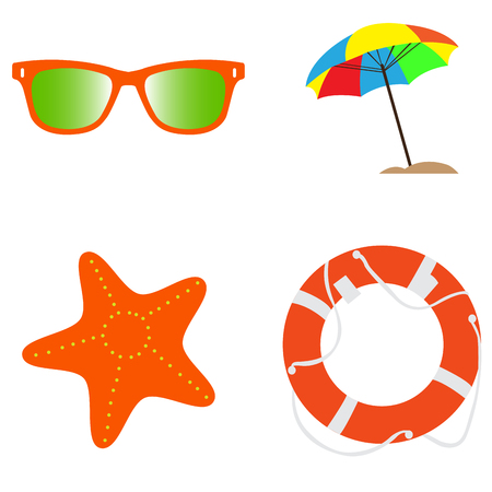Set of summer icons on a white background, Vector illustrationのイラスト素材