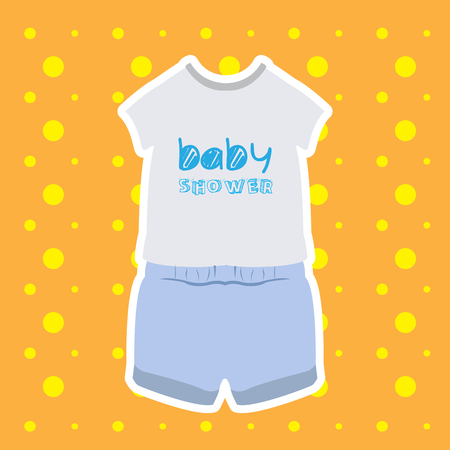 Colored baby shower card with clothes, Vector illustrationのイラスト素材