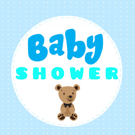 Colored baby shower card with a teddy bear, Vector illustrationのイラスト素材