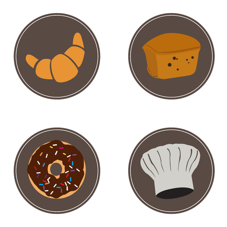 Set of bakery products and objects, Vector illustrationのイラスト素材