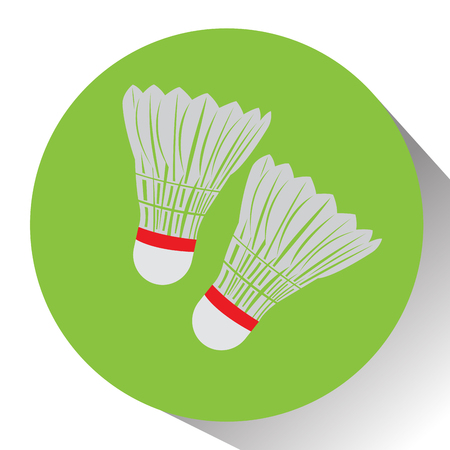 Isolated pair of badminton shuttlecocks on a colored button, Vector illustrationのイラスト素材