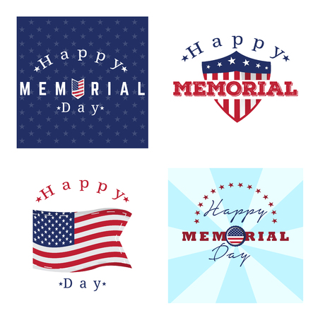 Set of memorial day labels on a white background, Vector illustrationのイラスト素材
