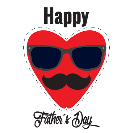 Isolated heart shape with sunglasses and a mustache, Father Day vector illustrationのイラスト素材