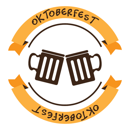 Isolated pair of beer mugs, Oktoberfest vector illustrationのイラスト素材