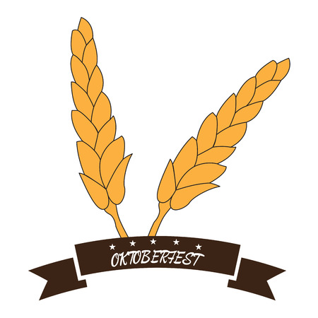 Isolated pair of wheats and a ribbon, Oktoberfest vector illustrationのイラスト素材