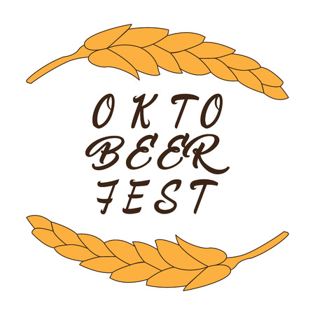 Pair of wheats and text, Oktoberfest Vector illustrationのイラスト素材