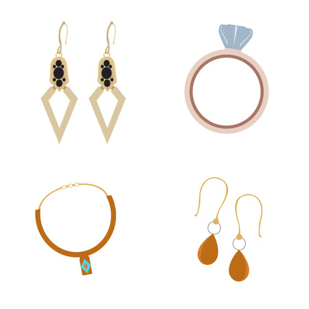 Set of jewelry pieces on a white background, Vector illustrationのイラスト素材
