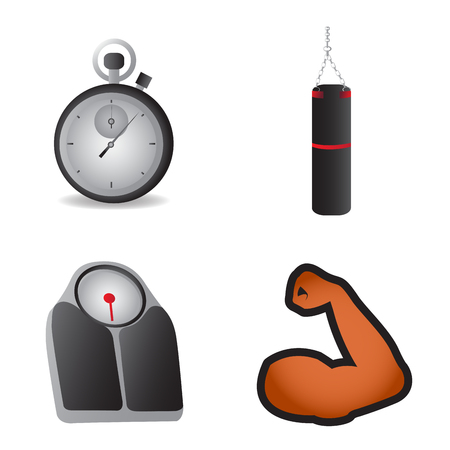 Set of fitness object icons on a white background, Vector illustrationのイラスト素材