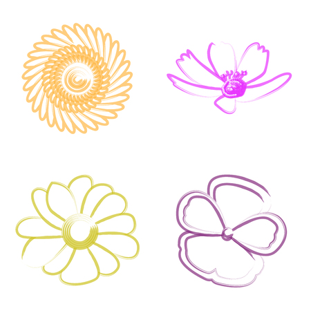 Set of flower outlines on a white background, Vector illustrationのイラスト素材
