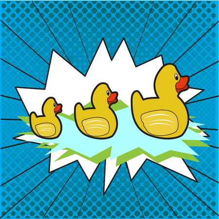 Isolated group of rubber ducks on a colored background, Vector illustrationのイラスト素材