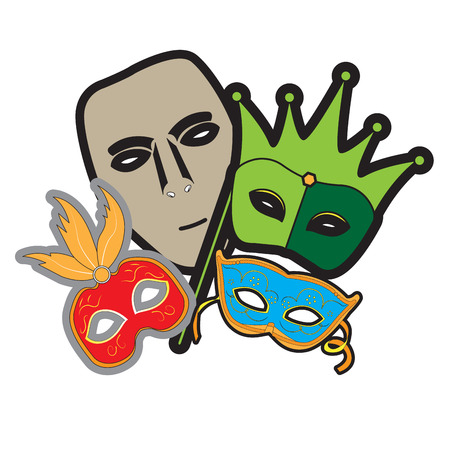 Set of carnival masks on a white background, Vector illustrationのイラスト素材
