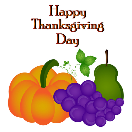 Grapes, a pear and a pumpkin, Thanksgiving day, Vector illustrationのイラスト素材