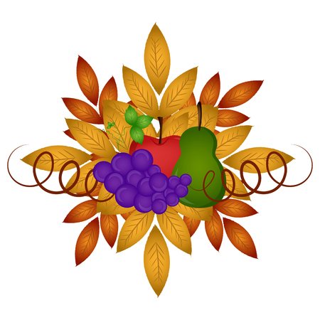 Leaves with fruits, Thanksgiving day, Vector illustrationのイラスト素材