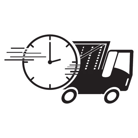 Silhouette of a truck and a clock, Delivery icon, Vector illustrationのイラスト素材