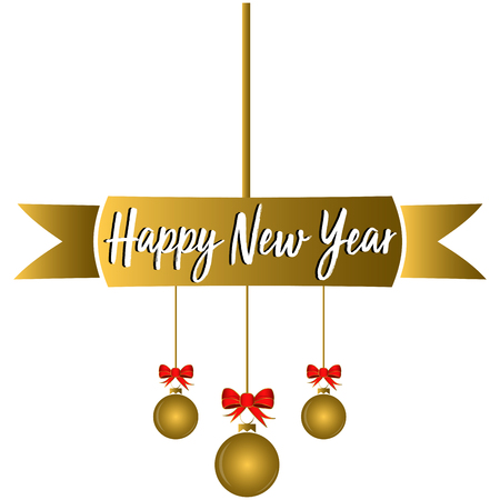 Happy new year decorations with balls and ribbons.のイラスト素材