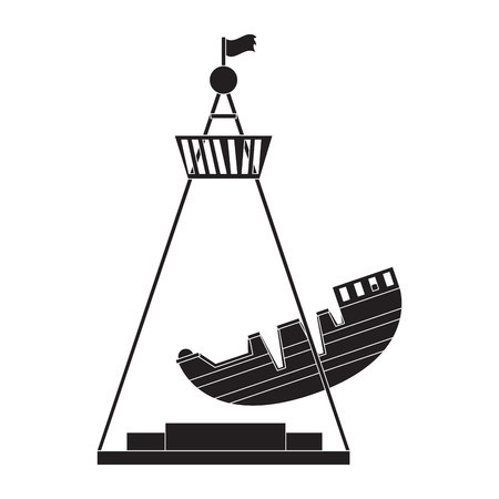 Pirate ship ride silhouette on a white background, Vector illustrationのイラスト素材