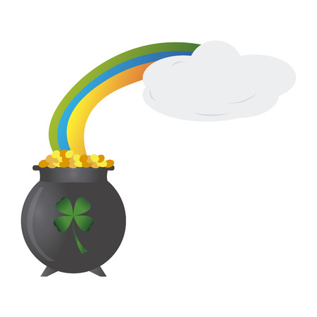 Golden coin pot with a rainbow, Patrick day vector illustrationのイラスト素材
