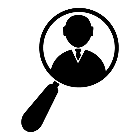 Magnifying glass zooming a businessman icon illustration. Isolated on white background.のイラスト素材
