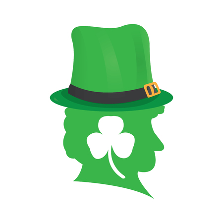 Silhouette of an Irish elf with hat and clover vector illustration design.のイラスト素材
