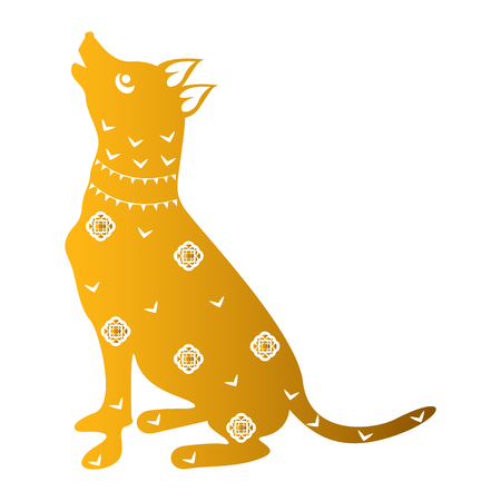 Golden dog silhouette with texture. Chinese new year. Vector illustration designのイラスト素材