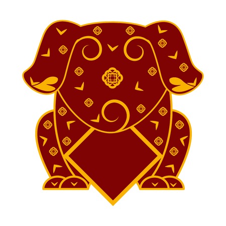 Cute dog with empty label. Chinese new year. Vector illustration designのイラスト素材