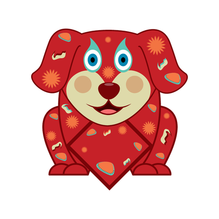 Cute dog with empty label. Chinese new year. Vector illustration designのイラスト素材