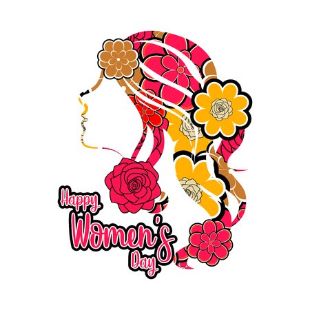 Girl avatar with flowers. Women's day. Vector illustration designのイラスト素材