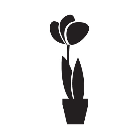 Cute rose on a pot silhouette. Vector illustration designのイラスト素材
