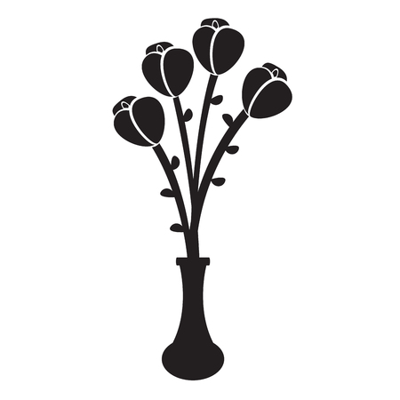 Cute rose on a pot silhouette. Vector illustration design.のイラスト素材
