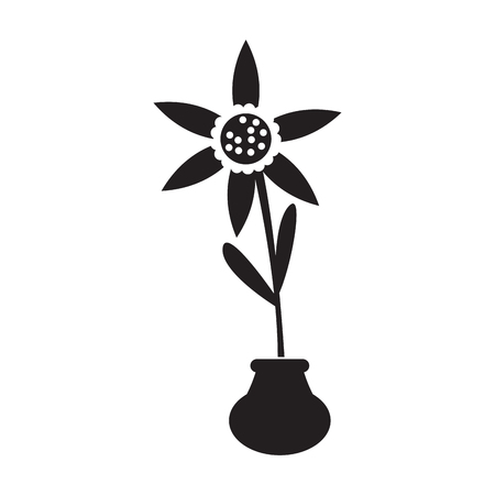 Cute sunflower on a pot silhouette. Vector illustration designのイラスト素材