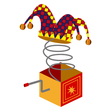 Harlequin hat in a box with spring for April fool day.のイラスト素材