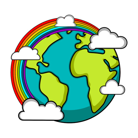 Earth with rainbow icon. Earth day isolated on whiteのイラスト素材