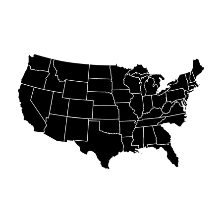 Political map of USA in color black Illustration.のイラスト素材