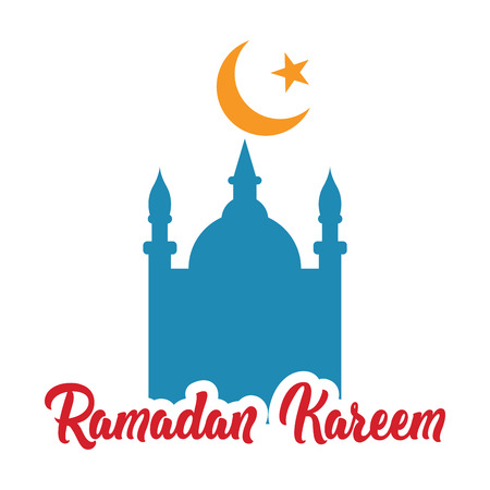 Ramadan kareem graphic illustration, with moon, star and mosque design.のイラスト素材