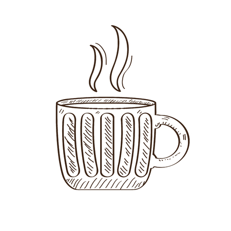 Isolated retro coffee mug sketch isolated on plain background.のイラスト素材