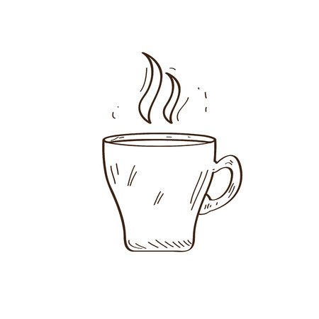 Isolated retro coffee mug sketch isolated on plain background.のイラスト素材