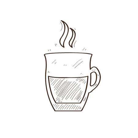 Isolated retro coffee mug sketch isolated on plain background.のイラスト素材