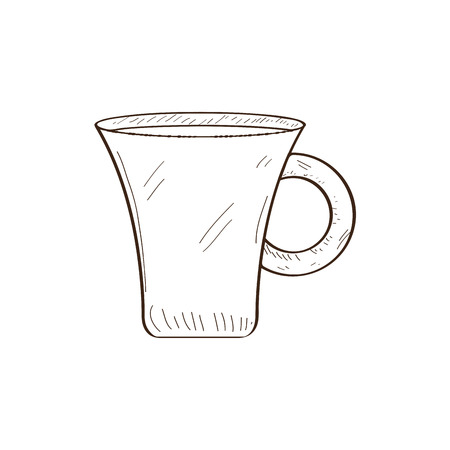 Isolated retro coffee mug sketch isolated on plain background.のイラスト素材