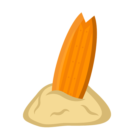 Isolated surfboard on sand iconのイラスト素材
