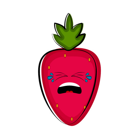 Crying strawberry cartoon character emote. Vector illustration designのイラスト素材