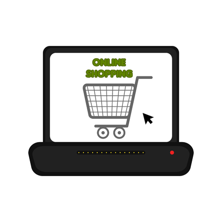 Shopping cart on a laptop screen. Online shopping. Vector illustration designのイラスト素材