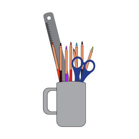 Isolated mug with pencils, a scissor and a ruler. Vector illustration designのイラスト素材