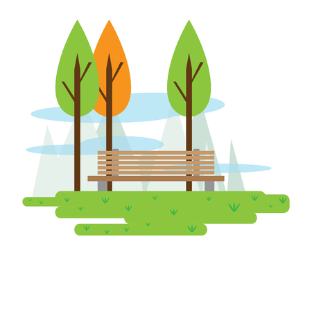 View of a public park with trees and a bench. Vector illustration designのイラスト素材