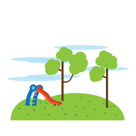 View of a public playground with a slide. Vector illustration designのイラスト素材